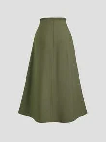 Calvaya Plus Size Elegant High-End Fashion Commuter Draping Metal Buckle Decor A-Line Skirt - Green - View 2