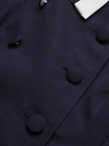 Sweetra 大码撞色翻领蝴蝶结腰身A字短袖连衣裙 - 彩色 - 查看 4