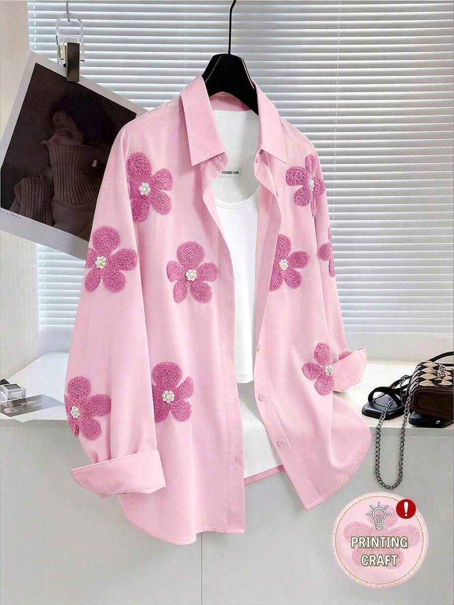 Resyla Blusa de mujer con estampado de flores de perlas 3D - Multicolor - Ver 1