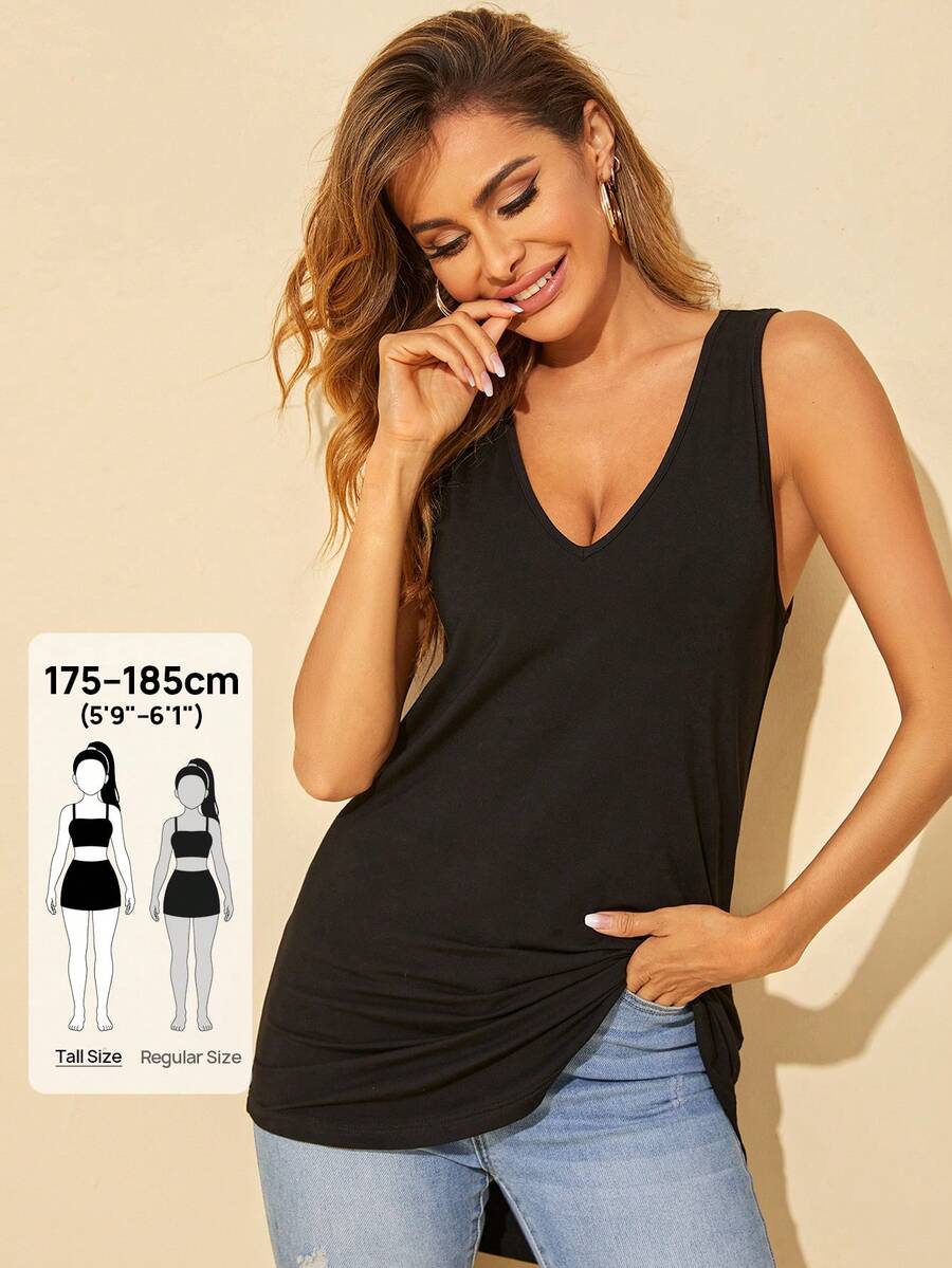 SHEIN Tall V-neck Curved Hem Tank Top