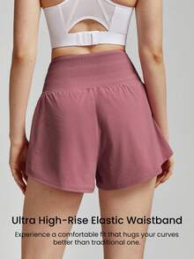 GLOWMODE VitalSwift Shape Shifter Tummy Control Ultra-High Shorts With Built-In Shorts Pocket Daily Casual Gym Summer Workout Quick Dry Moisture Wicking Anti-Odor - Rusty Rose - View 2