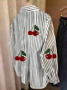 Resyla Plus Size Striped Rhinestone Embellished Shirt, Spring/Summer Clothing - Multicolor - View 2