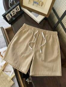 AKNOTIC Business Casual 男士纯色抽绳腰休闲短裤，春夏款 - 卡其色 - 查看 4