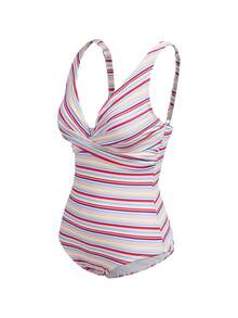 SHEIN Damen eleganter Urlaubs-Badeanzug mit bunten Streifen und Kreuzgurt-Vorderseite, Sommer Strand Urlaubs Familien-Matching Bademode - Verschiedenfarbig - Übersicht 4