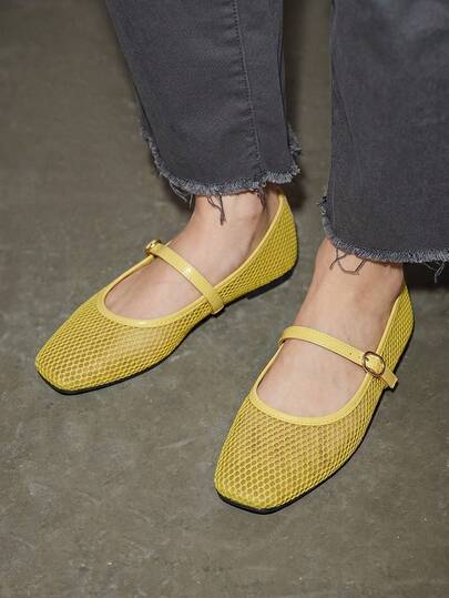 Women's Mesh Ballet Flats, Breathable Casual Square Toe, Fashionable Comfortable Soft Bottom Flat Shoes