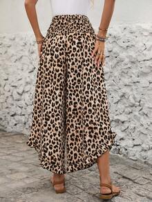 EMERY ROSE Women's Casual Leopard Print Wide Leg Pants With Ruffle Hem, Summer - Multicolor - View 2