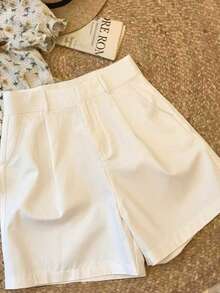 Women's Black & White Plaid Casual/Business 3 PiecesShorts Set (Belt Not Included) - Multicolor - View 6