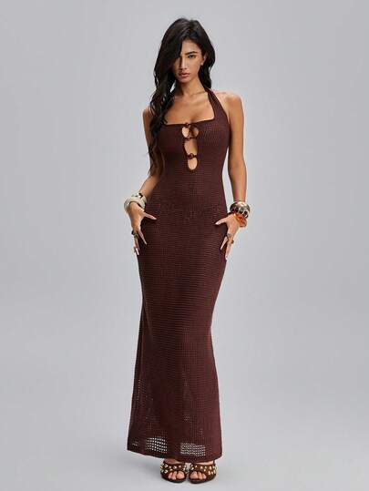 TypaGal Đầm hở lưng cổ yếm dành cho nữ, thích hợp cho kỳ nghỉ biển.