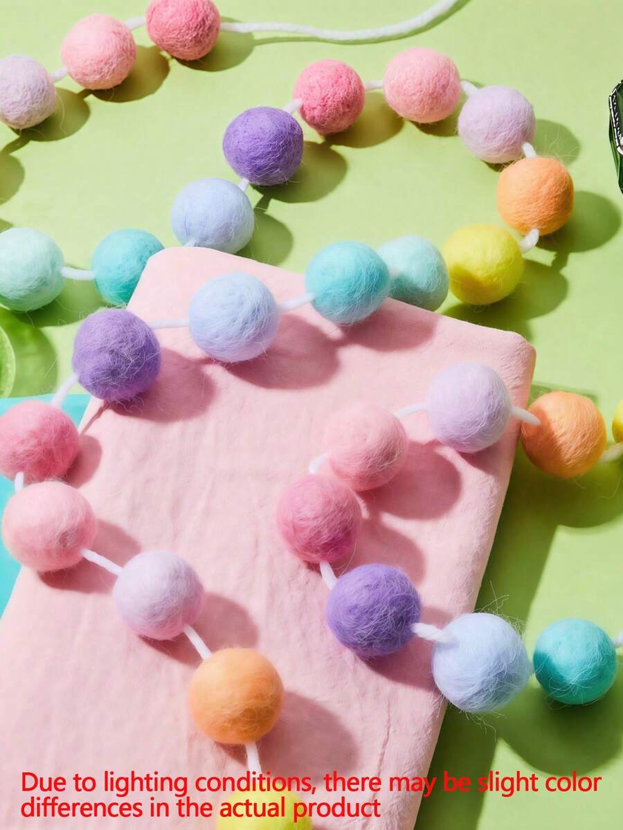 6.5-Foot Macaron-Colored Pom-Pom Wreath With 24 Pom-Poms And A 2-Meter Pastel Pom-Pom String, Suitable For Wedding Arch Backdrops, Wall Decorations, Birthday Parties, Christmas, Easter, And Family Celebrations. - Multicolor - View 1