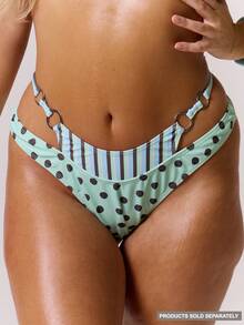 MUSERA Plus Size Contrast Layered Striped Polka Dot Bikini Bottoms Only Spring Summer Vacation Holiday Cute Elegant Beach Swim Festival Ibiza Print - Multicolor - View 1