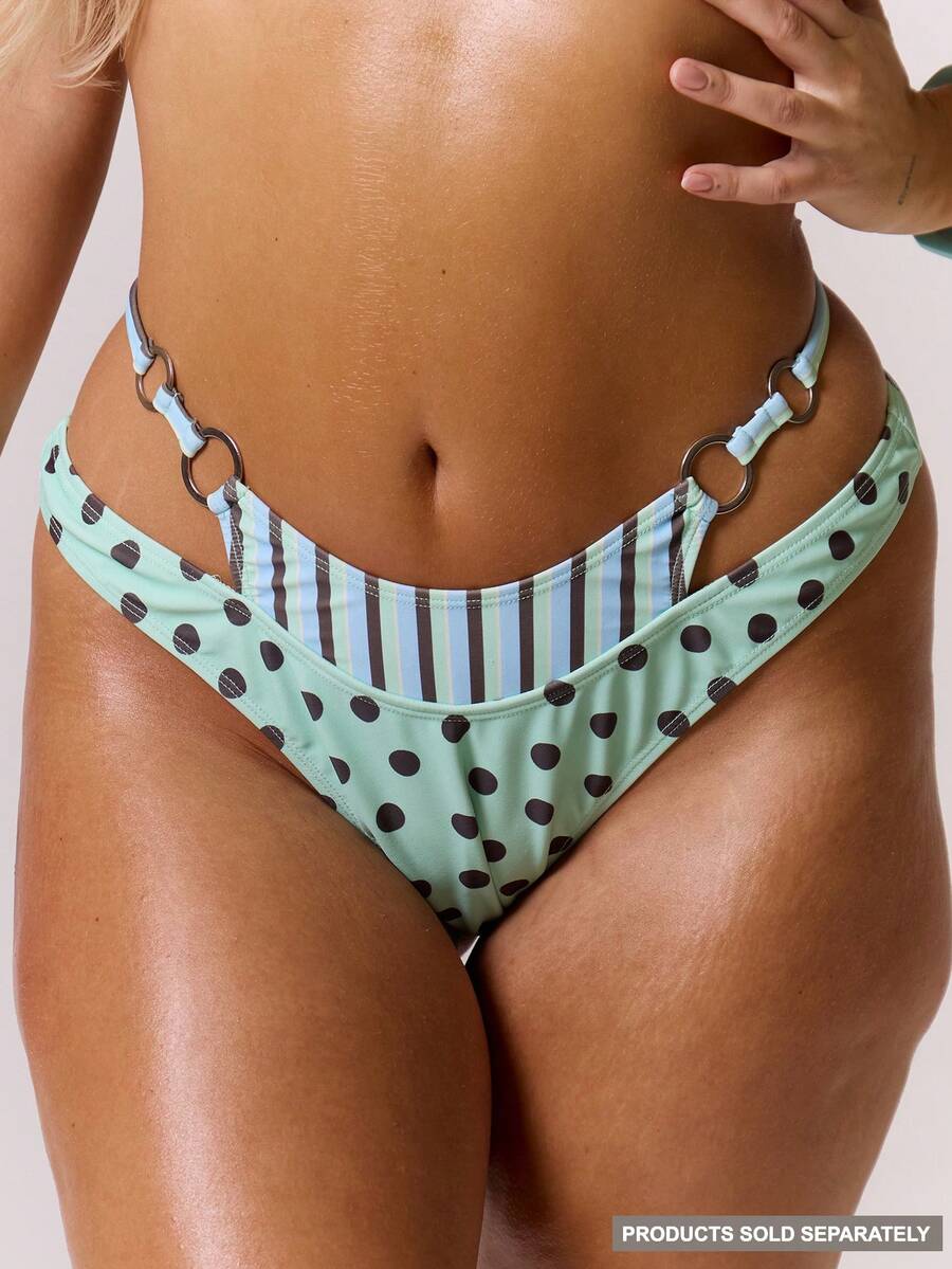 MUSERA Plus Size Contrast Layered Striped Polka Dot Bikini Bottoms Only Spring Summer Vacation Holiday Cute Elegant Beach Swim Festival Ibiza Print - Multicolor - View 1