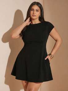 Gossip Girl X SHEIN SHEIN BAE Đầm ngắn tay màu đen thanh lịch dành cho nữ cỡ lớn, đầm dự tiệc sang trọng. - màu đen - Xem 10