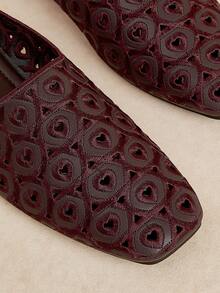 Rosivie Giày nữ kiểu dáng mới, dệt rỗng, thoải mái, thoáng khí, đế bằng, mũi vuông. - Rượu vang đỏ 1 - Xem 5