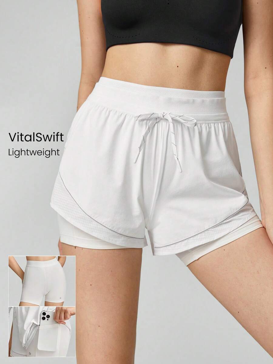GLOWMODE VitalSwift快干2合1跑步短褲，透氣除臭反光可拆式分層短褲，適用於高強度運動場所，夏季體育館鍛煉 - 白色 - 查看 1