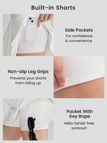 GLOWMODE FeatherFit™ Crossover Mini Skirt Skort With Built-In Anti-Slip Side Pockets Shorts Low Impact Tennis Golf - White - View 3