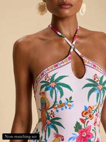 Travachic Costume da bagno intero da donna con stampa di piante, stile vacanza estiva, con scollo a canottiera - Multicolore - Visualizzare 3