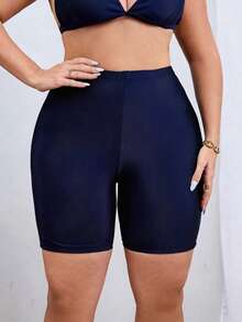 Swim SPRTY Plus Size Women's Solid Color Casual Swim Shorts Bikini Bottoms Butt Lifting Shorts - Blue - View 4
