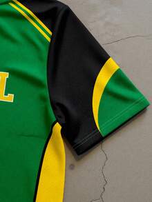 Manfinity EMRG 男士V领字母印花网眼短袖T恤和短裤休闲套装 - 彩色 - 查看 3