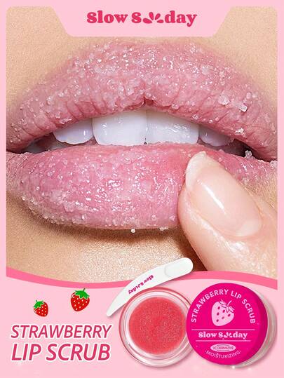 Slow Sunday 草莓唇部磨砂膏，保湿滋润焕活去角质面部焕肤产品，婚礼、度假、海滩、旅行必备佳品、复活节礼物，适合夏季唇部护理