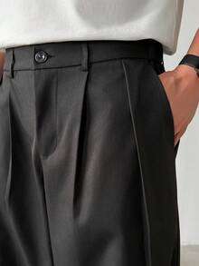 HUEFORM Men's Solid Color Pleated Baggy  Wide Leg Loose Casual Pants,The Gathered Design Looks More Fashionable.,You Can Wear It With Any Basic Top For Going Out. For Summer - Black - View 3