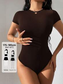 SHEIN Tall Solid Slim Fit Bodysuit - Chocolate Brown - View 7
