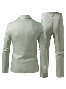 Manfinity Mode Bộ vest nam màu trơn, tay dài, cài cúc phía trước, gồm áo khoác và quần tây. - Màu xanh Bạc hà - Xem 2