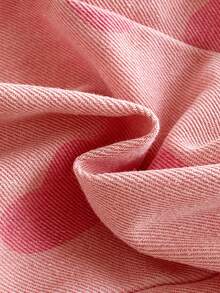 SHEIN Vintaside Kids 1件女嬰藍色牛仔休閒可愛刺繡花卉吊帶連身褲，適合外出與派對，秋季穿著 - 粉色 - 查看 6