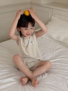 Dazy Kids 男童无袖上衣和短裤套装，轻便夏季家居服 - 杏色 - 查看 6