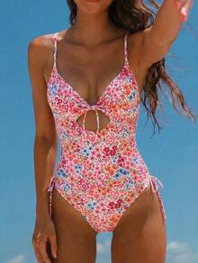 Swim Mod 女式零件泳衣，小花卉隨機印花，適用於夏季假期和海灘 - 彩色 - 查看 1