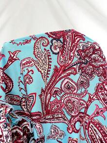 Weeklong Plus Size Women's Light Blue Summer Boho Vacation Casual Retro Floral Print Backless Spaghetti Strap Mid-Length Dress With Bow Tie, Spring Vacation - Multicolor - View 7