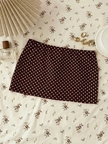 SHEIN Tween Girl White Polka Dot Skirt With Built-In Shorts - Coffee Brown - View 3