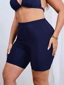 Swim SPRTY Plus Size Women's Solid Color Casual Swim Shorts Bikini Bottoms Butt Lifting Shorts - Blue - View 1