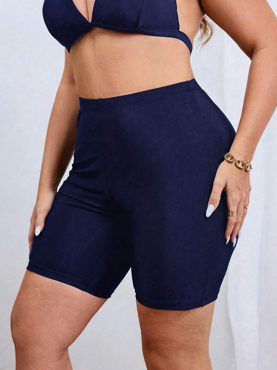 Swim SPRTY Plus Size Women's Solid Color Casual Swim Shorts Bikini Bottoms Butt Lifting Shorts - Blue - View 1