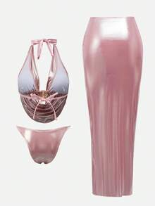 Swim Oasis 26SS 春夏度假風優雅粉色雷射 3D 花卉荷葉領泳衣 3 件套 - 粉色 - 查看 2