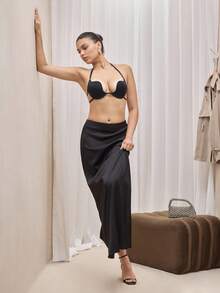 SHEIN 1 件女士纯色露背吊带胸罩 - 黑色 - 查看 2