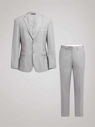 Officeau Furuyal Men's Suit, Gentleman's Minimalist Slim-Fit Single-Breasted 3 Pieces Set, Including Jacket, Vest And Pants, Suitable For Weddings, Parties, Galas And Other Occasions To Showcase Gentlemanly Style, Light Gray, Size XS-XXXL