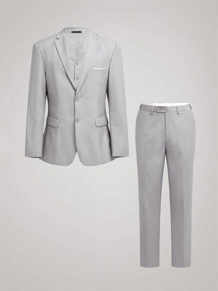 Officeau Bộ vest nam, kiểu dáng tối giản, ôm sát, cài khuy đơn, gồm áo khoác, áo gile và quần tây, thích hợp cho đám cưới, tiệc tùng, dạ hội và các dịp khác để thể hiện phong cách lịch lãm, màu xám nhạt, cỡ XS-XXXL.