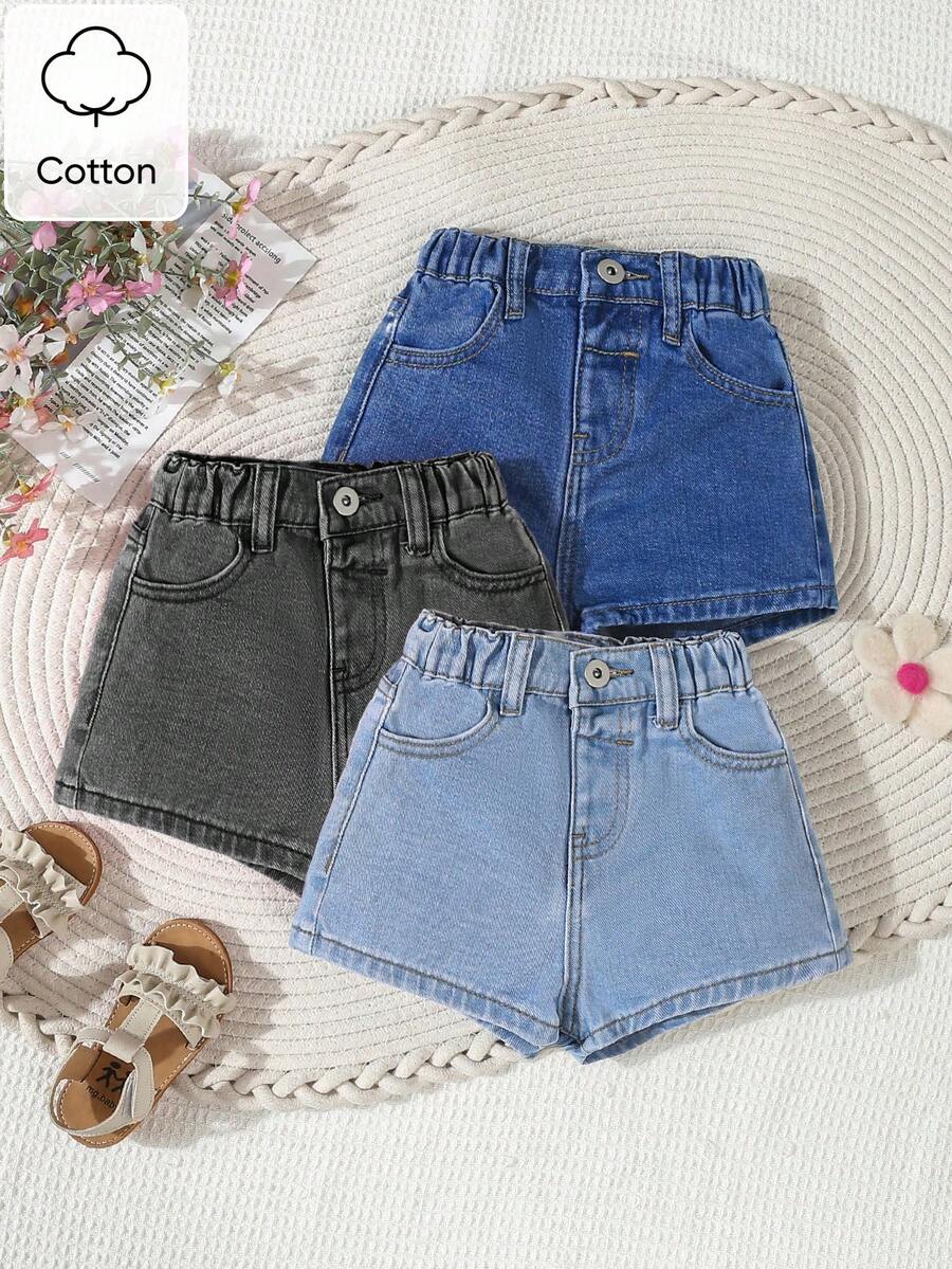SHEIN Young Girl' Multi-Color All-Match Casual Loose Denim Shorts, Multi-Pack - Multicolor - View 1