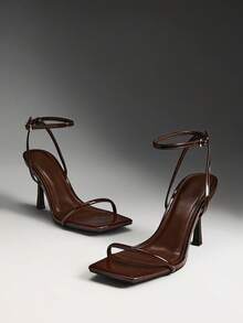 SHUZIA Women's Elegant Patent PU Ankle Strap Stiletto Heel Sandals - Chocolate Brown - View 5