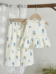 LMoss Kids 2件套女婴碎花编织休闲背心和裤子套装 - 彩色 - 查看 8