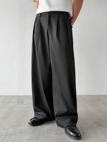 HUEFORM Men's Solid Color Pleated Baggy  Wide Leg Loose Casual Pants,The Gathered Design Looks More Fashionable.,You Can Wear It With Any Basic Top For Going Out. For Summer - Black - View 6