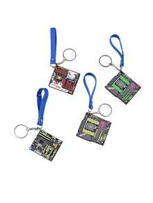 Zazumi 1/4pcs Dopamine Colored Computer Motherboard Pattern Keychain, PVC Soft Rubber Computer Circuit Board Keychain, Cute Technology Geek Charm Pendant, Portable Keychain With Wristband, Backpack Wallet Keychain Pendant Decoration Pendant, Novelty Gift For Technology Enthusiasts, Gamers, Offices, Schools, Daily Use, Holiday Birthday Gift - Multicolor - View 6