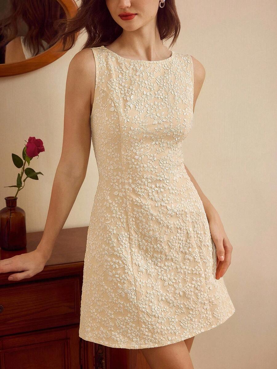 Vintamour 复古优雅女士迷你连衣裙 修身提花无袖度假连衣裙 休闲夏季连衣裙 女士夏季服装 夏季服装 度假装扮 女士连衣裙 夏季婚礼宾客连衣裙 女士太阳裙 女士舞会礼服 女士毕业礼服 女士正式礼服 女士生日礼服 女士连衣裙 优雅连衣裙 黄色连衣裙 迷你连衣裙 女士度假装扮 - 卡其色 - 查看 1