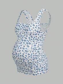 Modmama 3pcs Maternity Summer Casual Vacation & Commute Solid Color & Ditsy Floral Square Neck Fitted Camisole - Multicolor - View 6