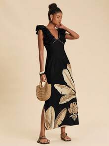 Travachic Deep V-Neck Elegant Casual Long Dress For Women Vacation Dinner Outfits For Women Resort Dresses For Women - Black - View 4