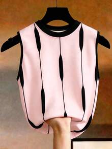 EMERY ROSE Top sin mangas con rayas de contraste para mujer talla grande - Multicolor - Ver 1