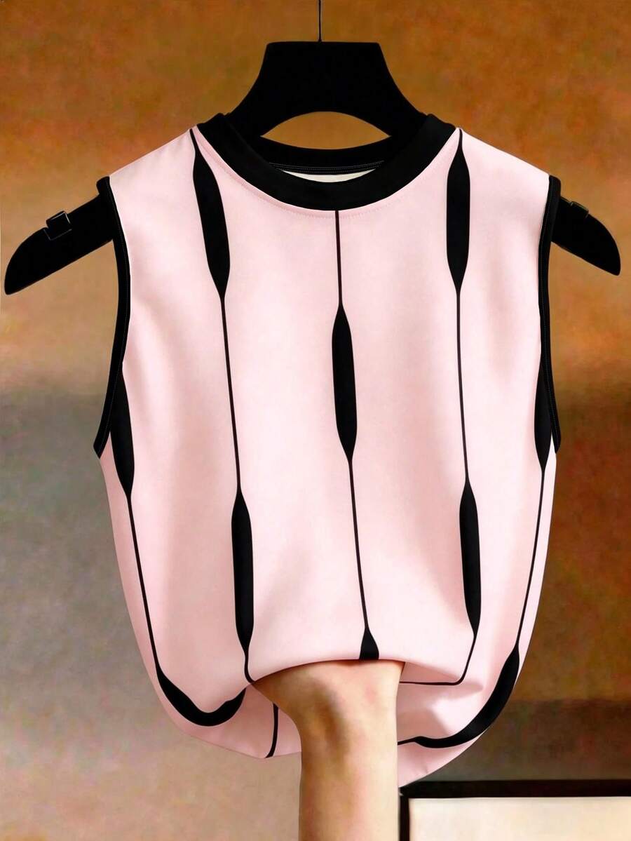 EMERY ROSE Top sin mangas con rayas de contraste para mujer talla grande - Multicolor - Ver 1