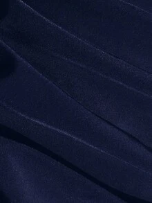 Tween Girl Casual Beach Vacation Black One-Piece Halter Ruched Swimsuit, Minimalist Fitted Swimwear - Navy Blue - View 6