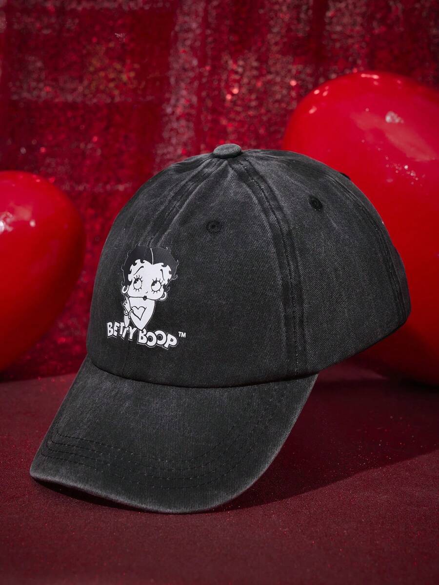 Betty Boop x SHEIN 1件裝時尚簡約休閒款,百搭卡通角色與字母圖案印花,適合日常出行、通勤與戶外運動,頭尾尺寸可調節,送給家人朋友的禮物,男女通用必備時尚單品,四季保暖裝飾款 - 黑色 - 查看 1