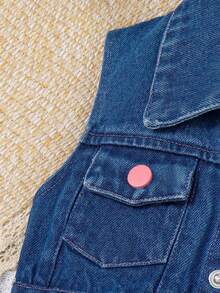 SHEIN 少女夏季休闲日常通勤度假无袖牛仔背心外套和纯色罗纹针织吊带连体衣套装 - 彩色 - 查看 5
